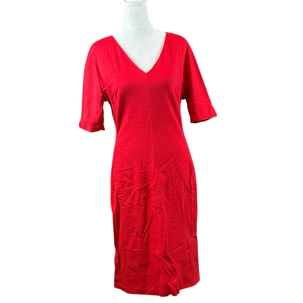 Eliza J Red Short Sleeve V-Neck Sheath Dress Size 6 Back Zip Cocktail Party
